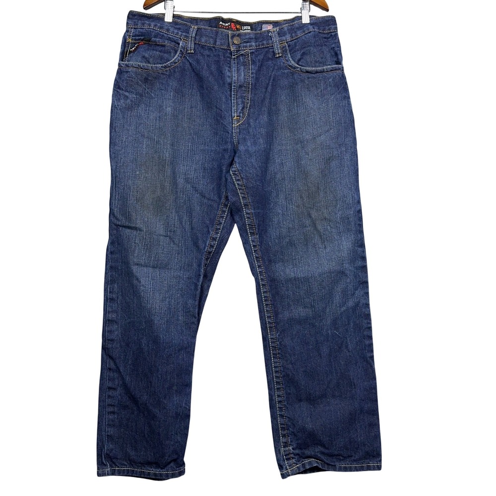 Ariat FR M3 Jeans Loose Straight Mens Size 38x30 Flame Resistant Blue Workwear